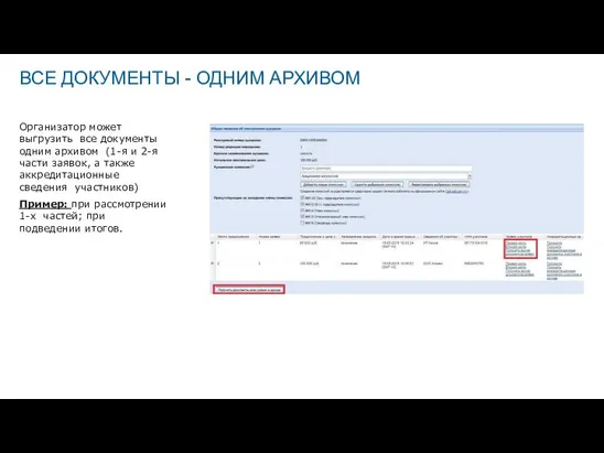 Организатор может выгрузить все документы одним архивом (1-я и 2-я части