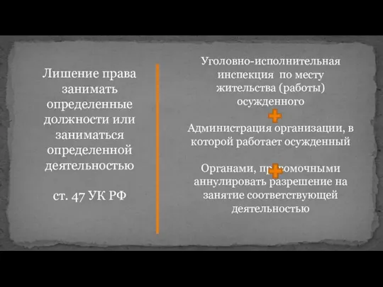 Лишение права занимать определенные должности или заниматься определенной деятельностью ст. 47