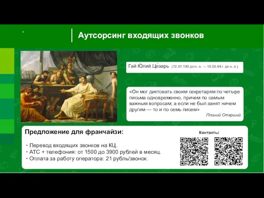 Аутсорсинг входящих звонков Предложение для франчайзи: Контакты: Перевод входящих звонков на