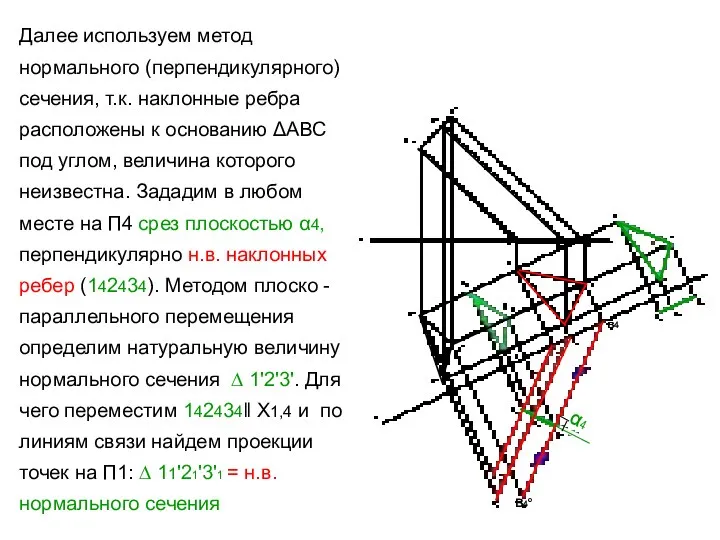 Далее используем метод нормального (перпендикулярного) сечения, т.к. наклонные ребра расположены к