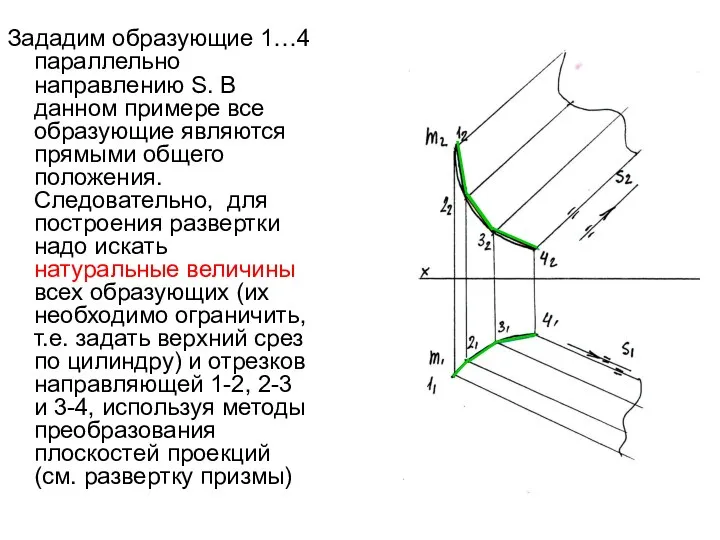 Зададим образующие 1…4 параллельно направлению S. В данном примере все образующие
