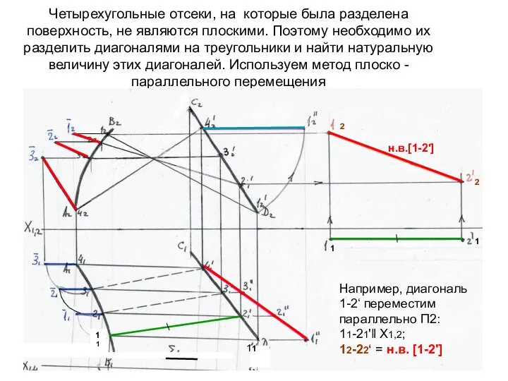 Четырехугольные отсеки, на которые была разделена поверхность, не являются плоскими. Поэтому