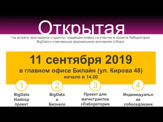 Открытая встреча* 11 сентября 2019 в главном офисе Билайн (ул. Кирова