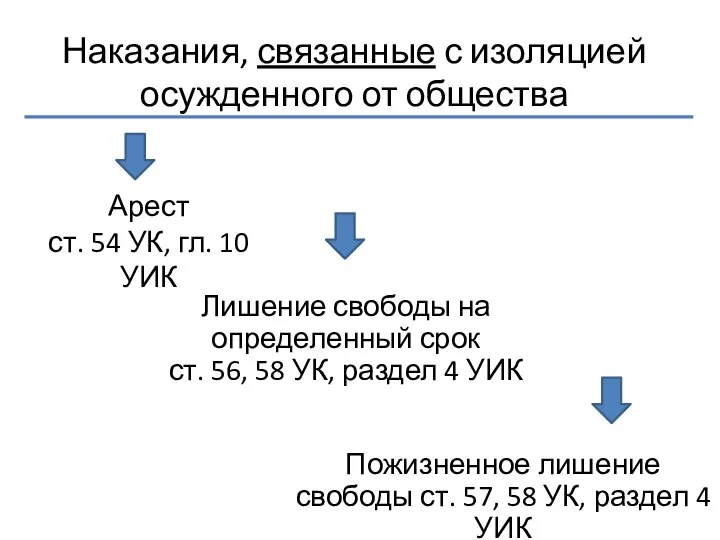 Наказания, связанные с изоляцией осужденного от общества Арест ст. 54 УК,