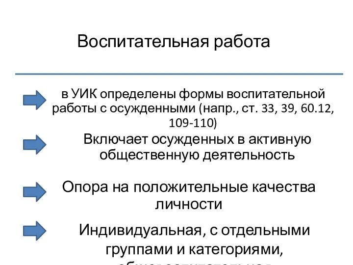 Воспитательная работа в УИК определены формы воспитательной работы с осужденными (напр.,