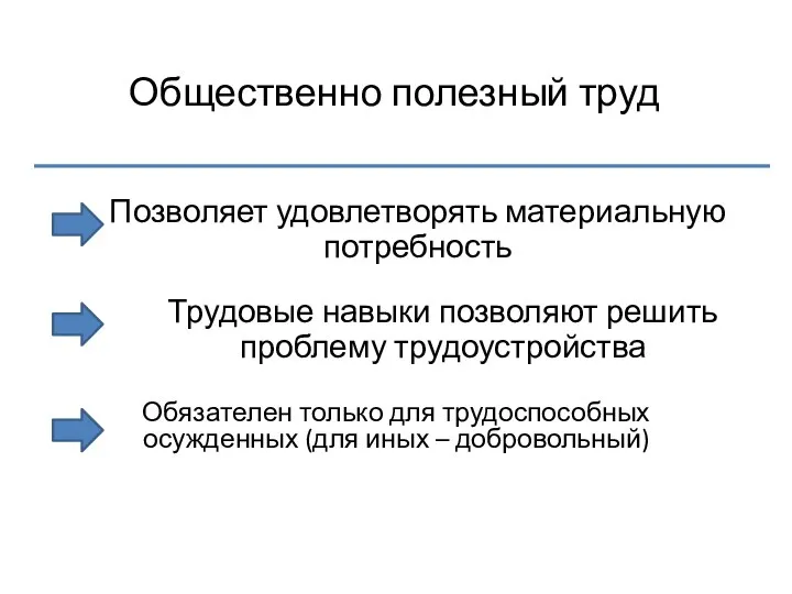 Общественно полезный труд Позволяет удовлетворять материальную потребность Трудовые навыки позволяют решить