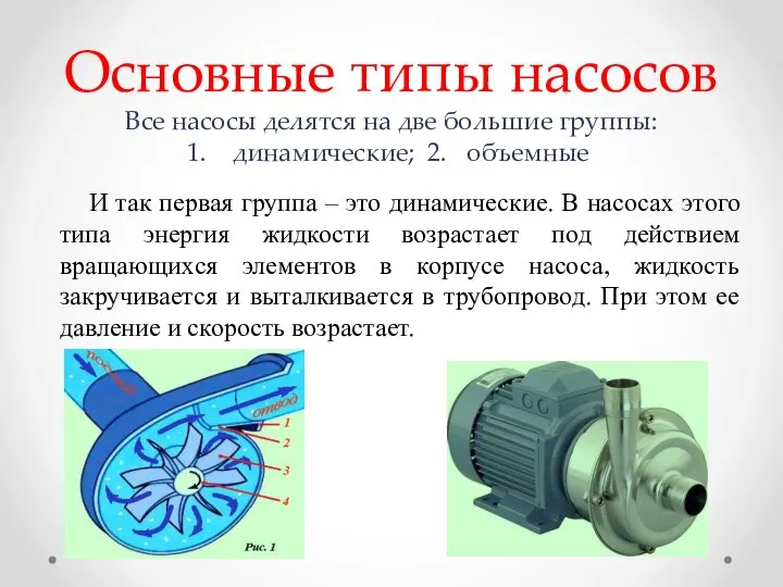 Основные типы насосов И так первая группа – это динамические. В