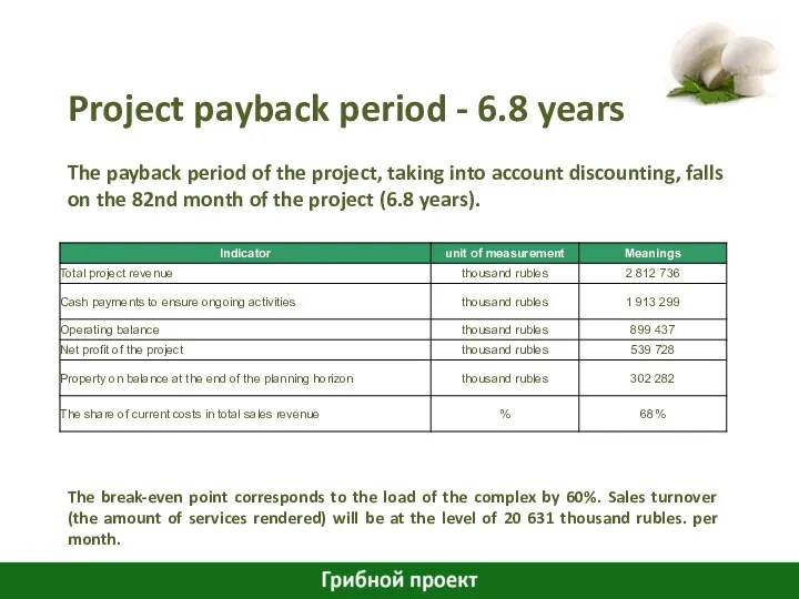 Project payback period - 6.8 years The payback period of the