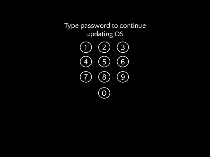 Type password to continue updating OS 1 2 3 4 5 6 7 8 9 0