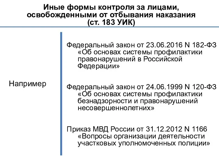 Иные формы контроля за лицами, освобожденными от отбывания наказания (ст. 183