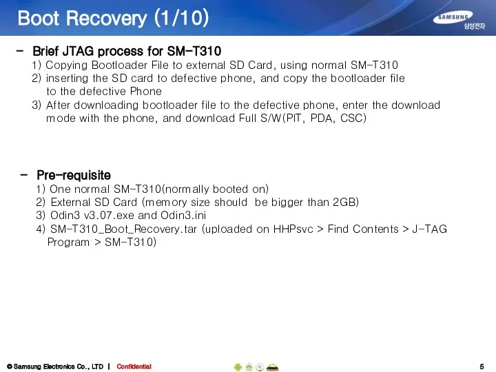 Boot Recovery (1/10) Brief JTAG process for SM-T310 1) Copying Bootloader