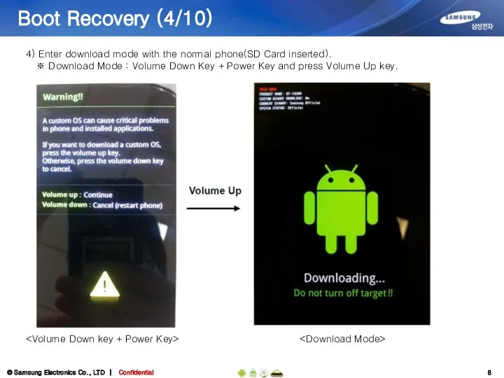 Boot Recovery (4/10) 4) Enter download mode with the normal phone(SD