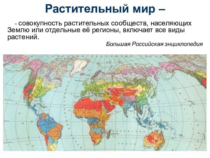 Растительный мир – - совокупность растительных сообществ, населяющих Землю или отдельные