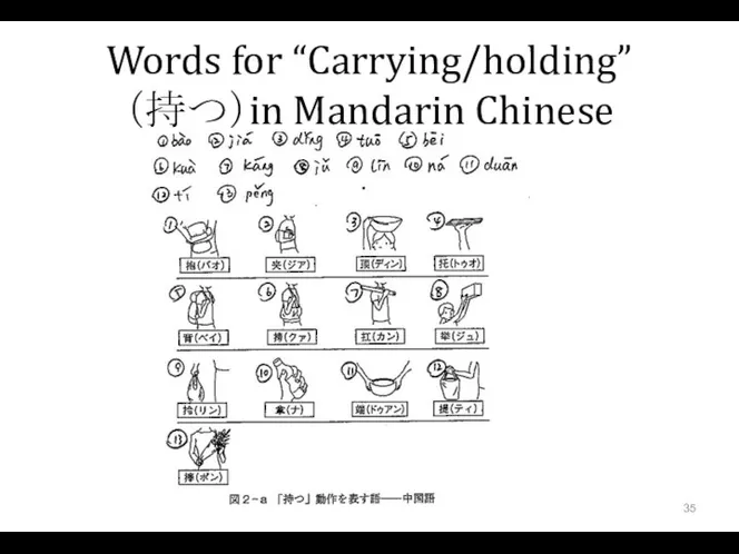 Words for “Carrying/holding” （持つ）in Mandarin Chinese