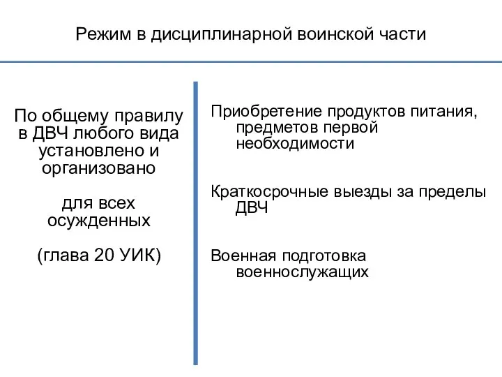 Режим в дисциплинарной воинской части По общему правилу в ДВЧ любого