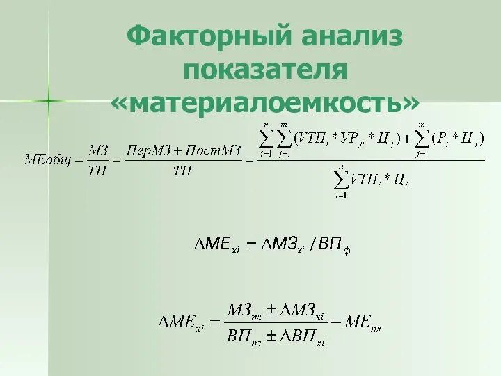 Факторный анализ показателя «материалоемкость»