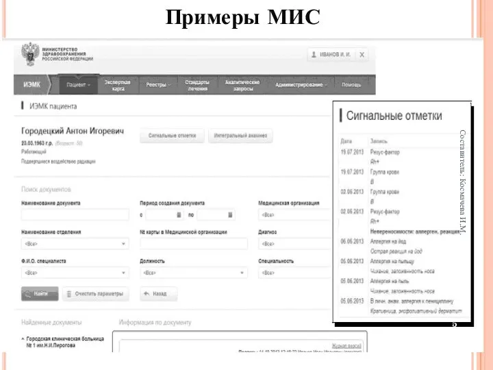 Примеры МИС Составитель: Космачева И.М.