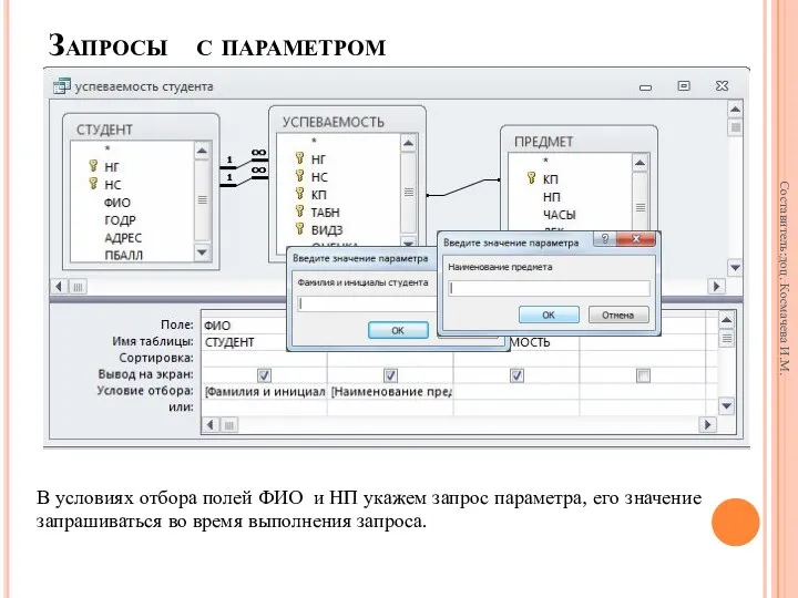 Запросы с параметром В условиях отбора полей ФИО и НП укажем