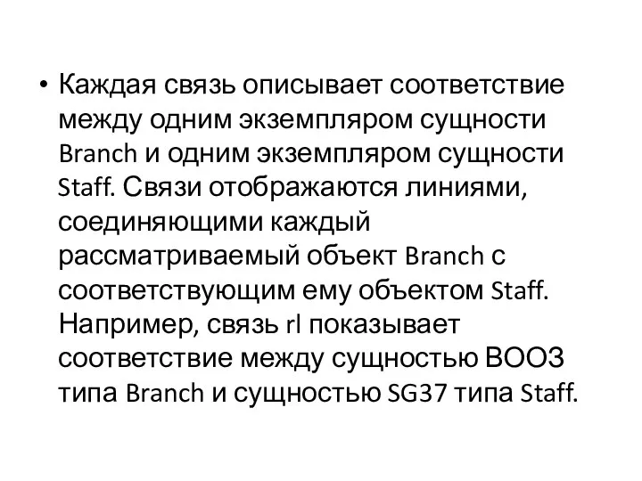 Каждая связь описывает соответствие между одним экземпляром сущности Branch и одним