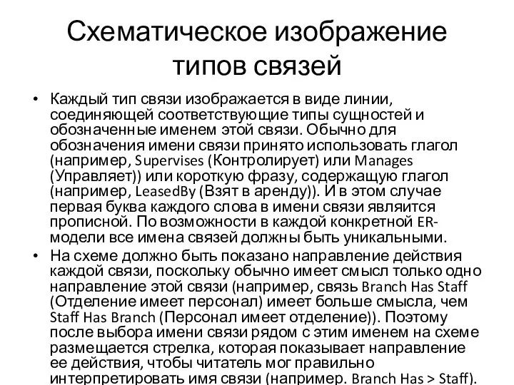 Схематическое изображение типов связей Каждый тип связи изображается в виде линии,