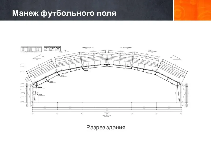 Разрез здания Манеж футбольного поля