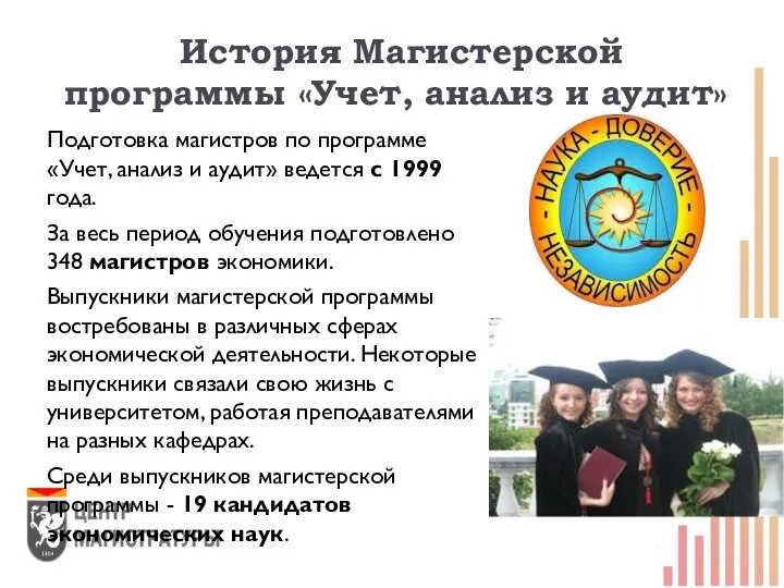 История Магистерской программы «Учет, анализ и аудит» Подготовка магистров по программе