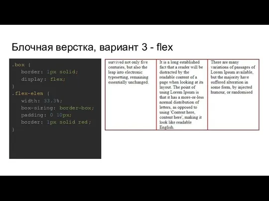 Блочная верстка, вариант 3 - flex .box { border: 1px solid;