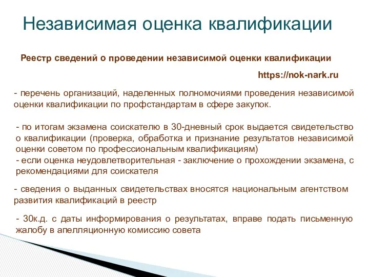 Независимая оценка квалификации Реестр сведений о проведении независимой оценки квалификации https://nok-nark.ru