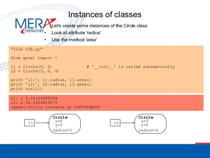 Instances of classes Let's create some instances of the Circle class