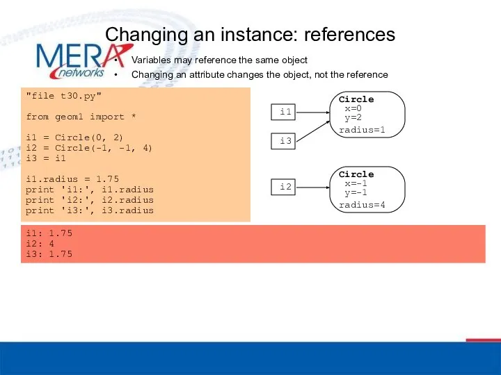 Changing an instance: references Variables may reference the same object Changing