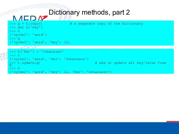 Dictionary methods, part 2