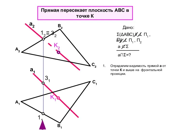 11 31 K1 Прямая пересекает плоскость АВС в точке К а2