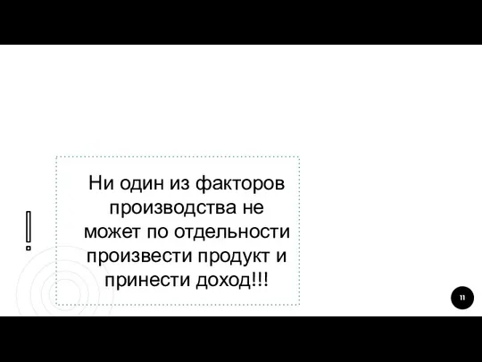 Ни один из факторов производства не может по отдельности произвести продукт и принести доход!!!