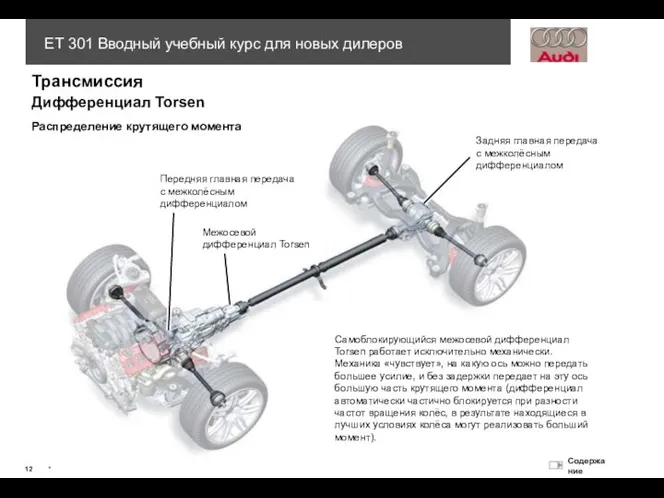 Межосевой дифференциал Torsen Задняя главная передача с межколёсным дифференциалом Передняя главная