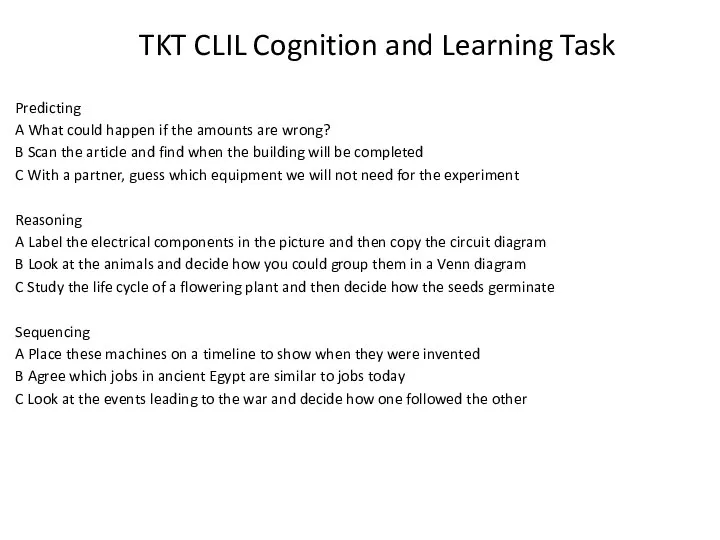 TKT CLIL Cognition and Learning Task Predicting A What could happen