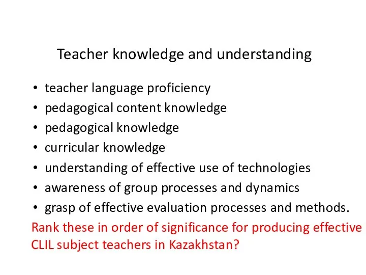 Teacher knowledge and understanding teacher language proficiency pedagogical content knowledge pedagogical