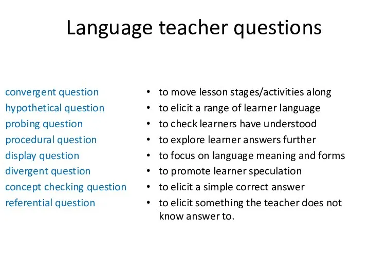 Language teacher questions convergent question hypothetical question probing question procedural question