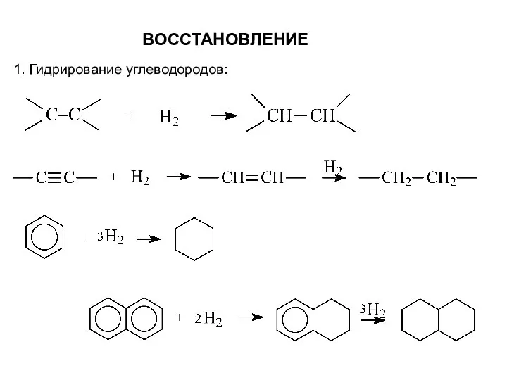 ВОССТАНОВЛЕНИЕ 1. Гидрирование углеводородов: