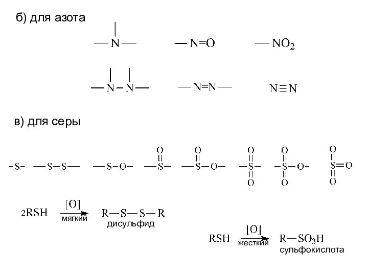 б) для азота в) для серы мягкий дисульфид жесткий сульфокислота