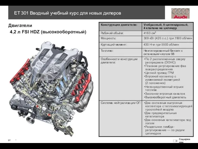 4,2 л FSI HDZ (высокооборотный) Двигатели