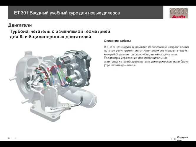 Турбонагнетатель с изменяемой геометрией для 6- и 8-цилиндровых двигателей Описание работы