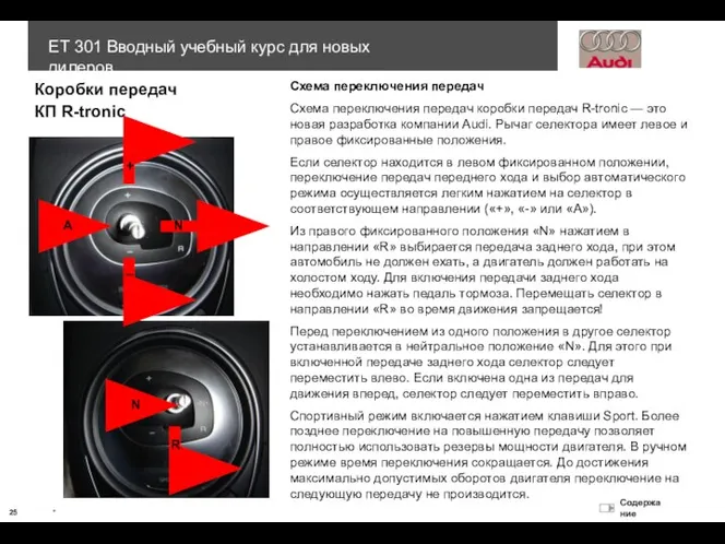 КП R-tronic Коробки передач Схема переключения передач Схема переключения передач коробки