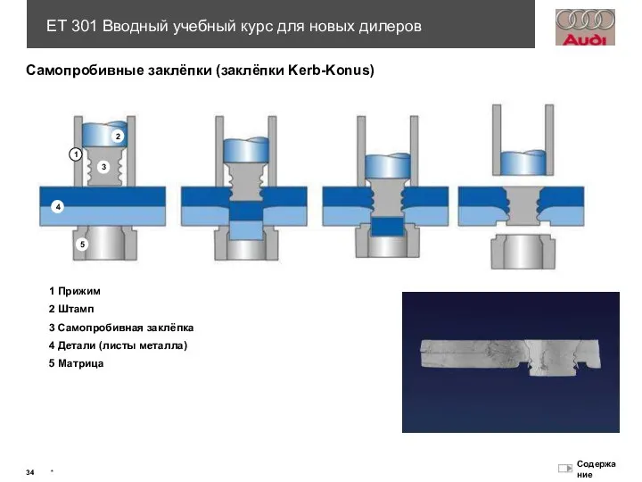 Самопробивные заклёпки (заклёпки Kerb-Konus) 1 Прижим 2 Штамп 3 Самопробивная заклёпка