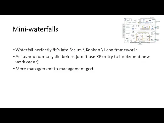 Mini-waterfalls Waterfall perfectly fit’s into Scrum \ Kanban \ Lean frameworks