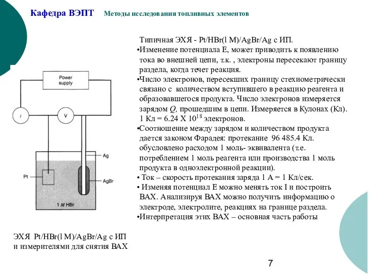 ЭХЯ Pt/HBr(l M)/AgBr/Ag с ИП и измерителями для снятия ВАХ Типичная