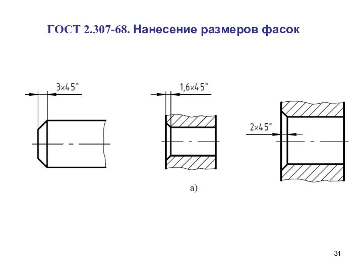 ГОСТ 2.307-68. Нанесение размеров фасок