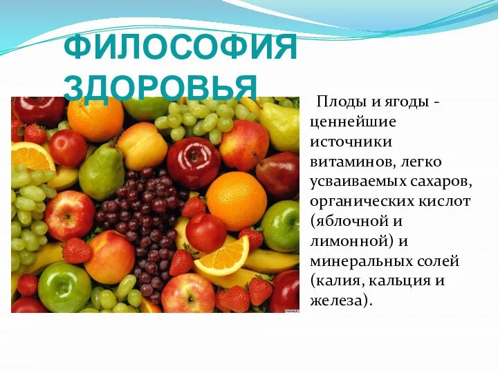 Плоды и ягоды - ценнейшие источники витаминов, легко усваиваемых сахаров, органических