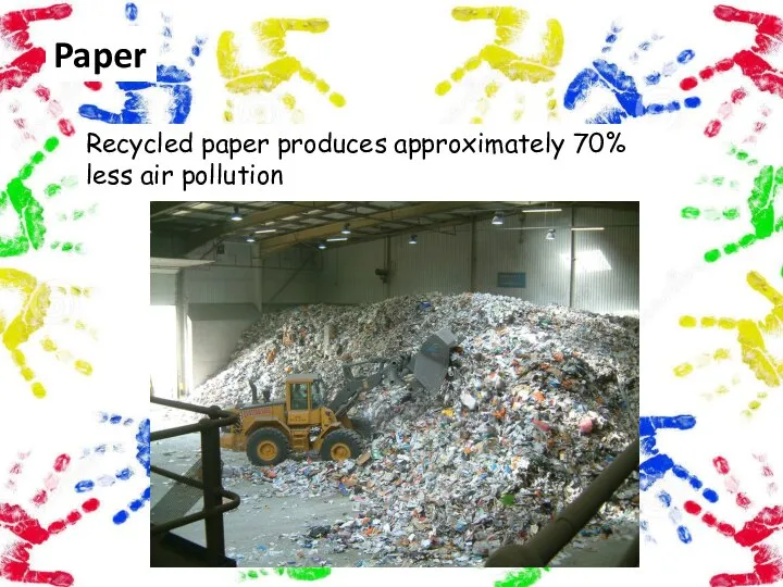 Paper Recycled paper produces approximately 70% less air pollution