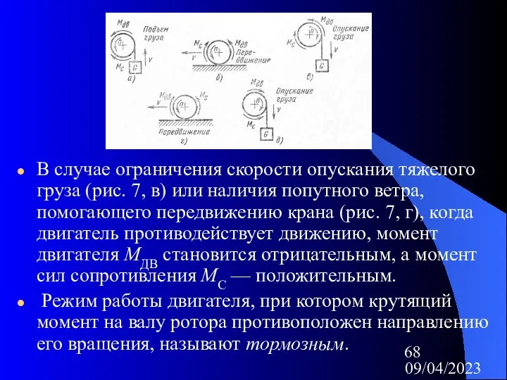 09/04/2023 В случае ограничения скорости опускания тяжелого груза (рис. 7, в)