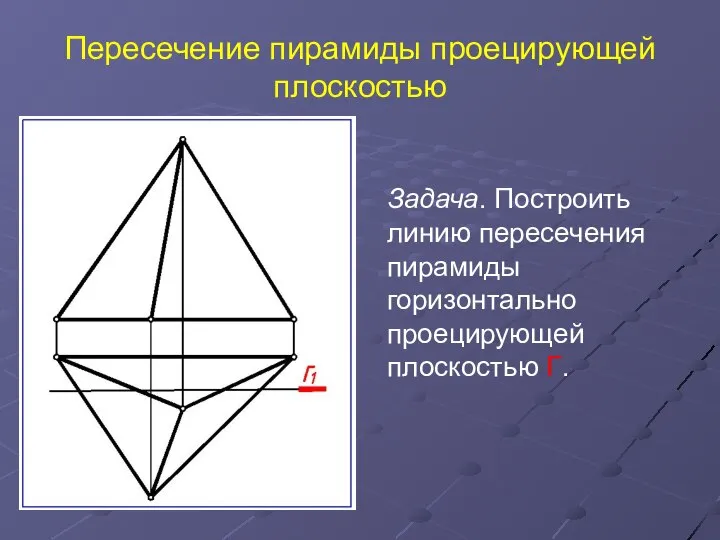 Пересечение пирамиды проецирующей плоскостью Задача. Построить линию пересечения пирамиды горизонтально проецирующей плоскостью Г.